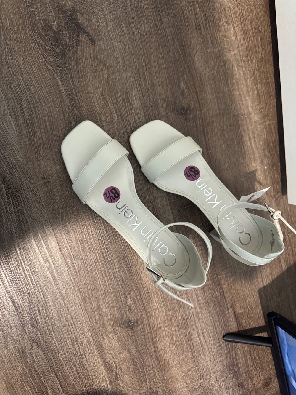Calvin Klein Ivory Ankle-Strap Square-Toe Sandals